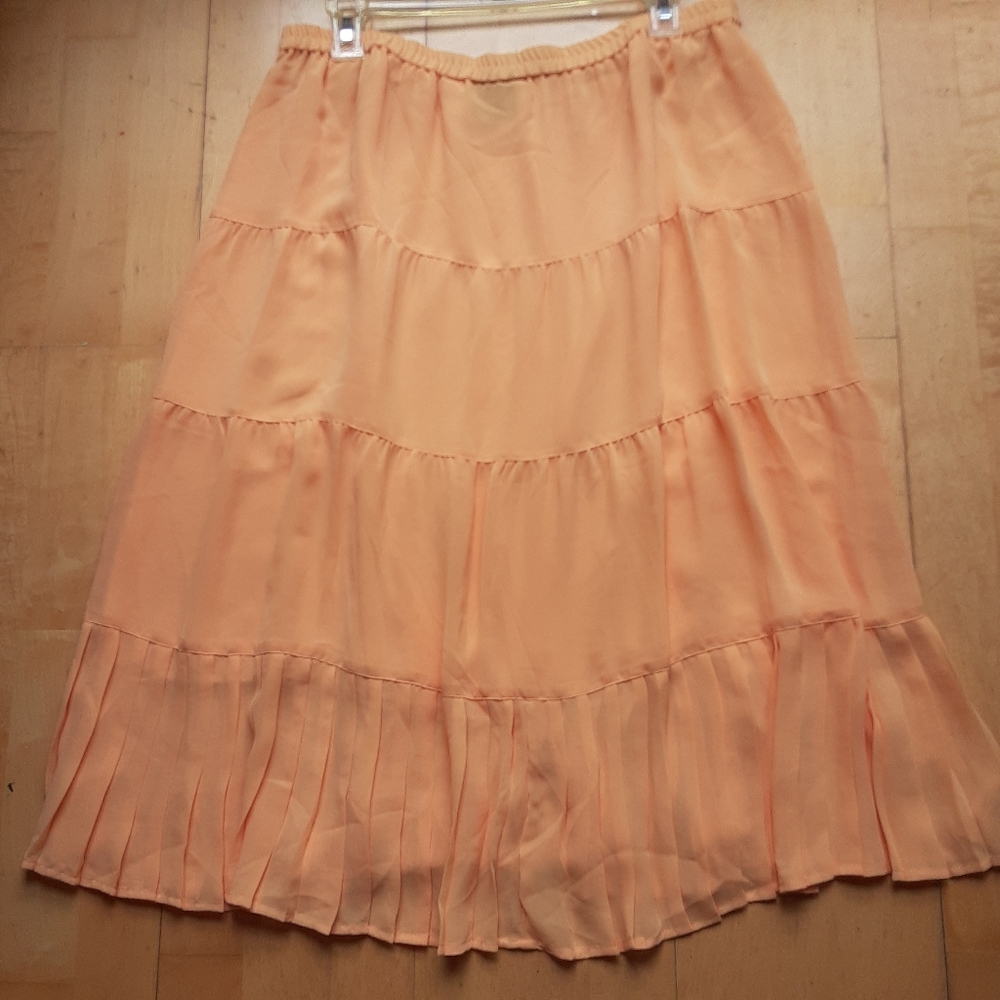 Tiered 25" Midi Skirt, Apricot M, Linea by Louis Dell Olio